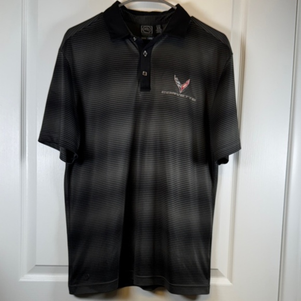 Stormtech Corvette Black Gray Stripe Polo Golf Shirt H2X Dry Size Med EUC #5669
